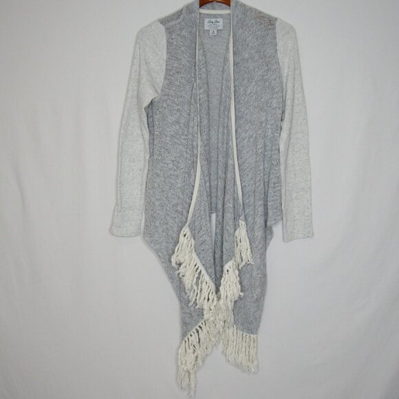 Lucky Lotus Brand Gray Fringed Knit Draping Cardigan Sweater Women's M Medium - Picture 6 of 7